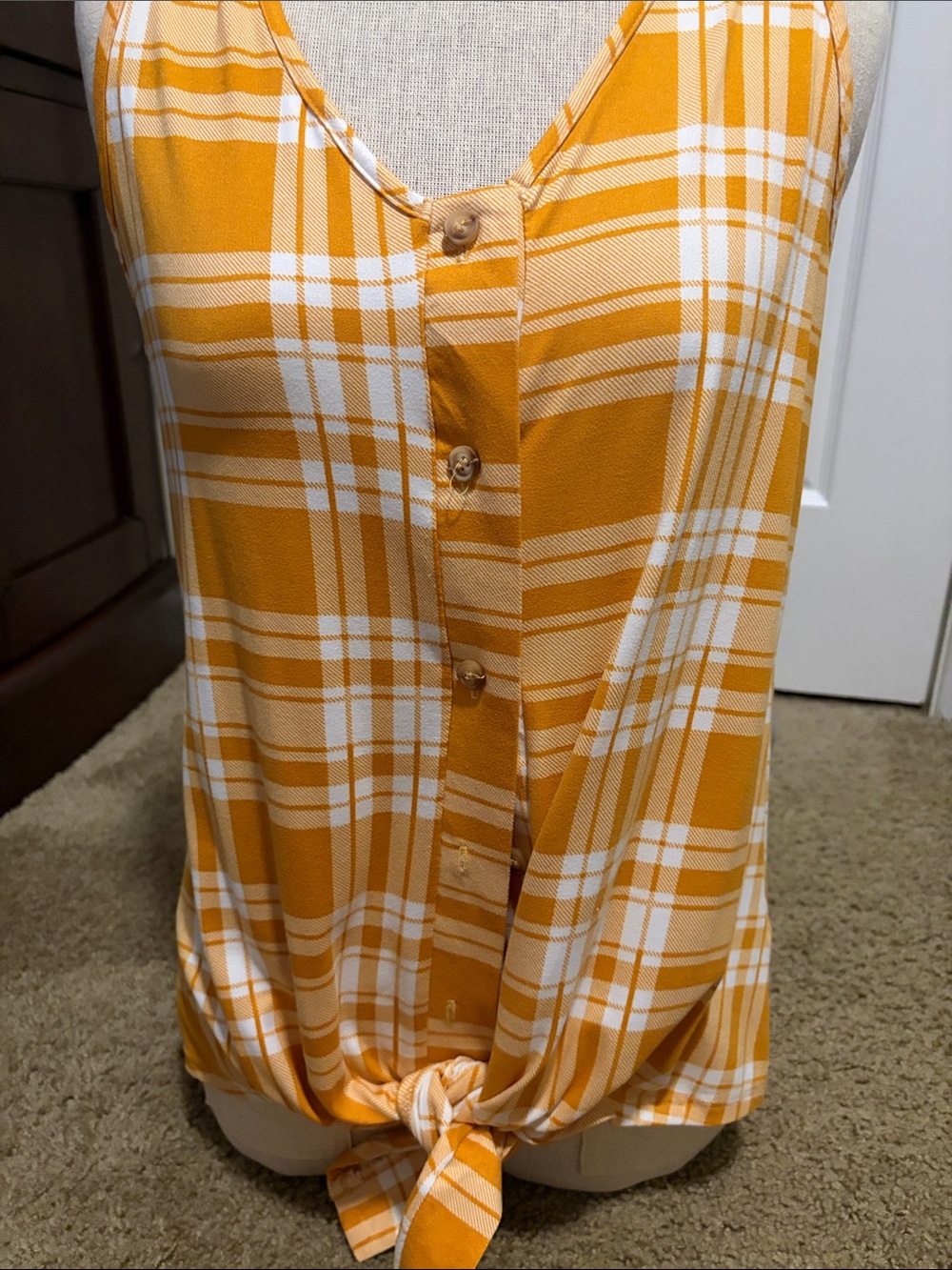 Women's Mustard Plaid Tie-Front Camisole